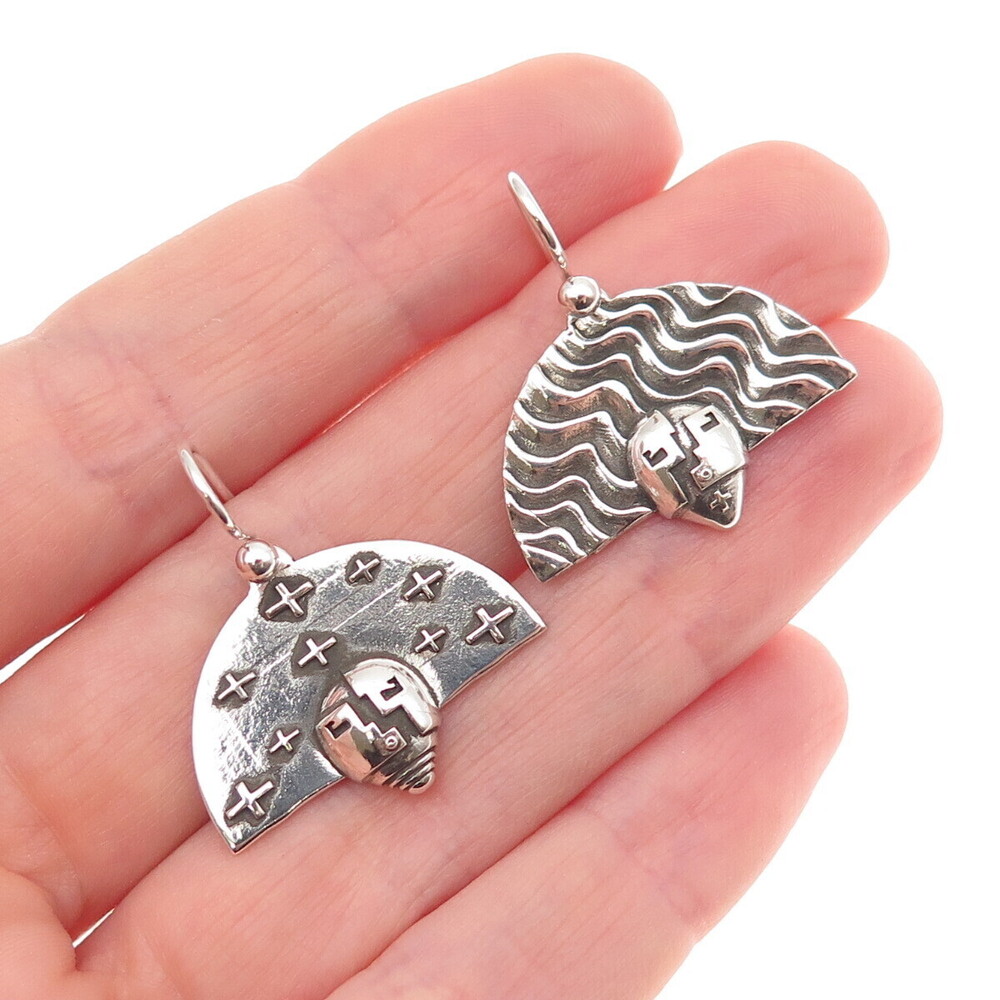 Joe Cajero 925 Sterling Silver Vintage Nurtured By Prayer Dangle Earrings